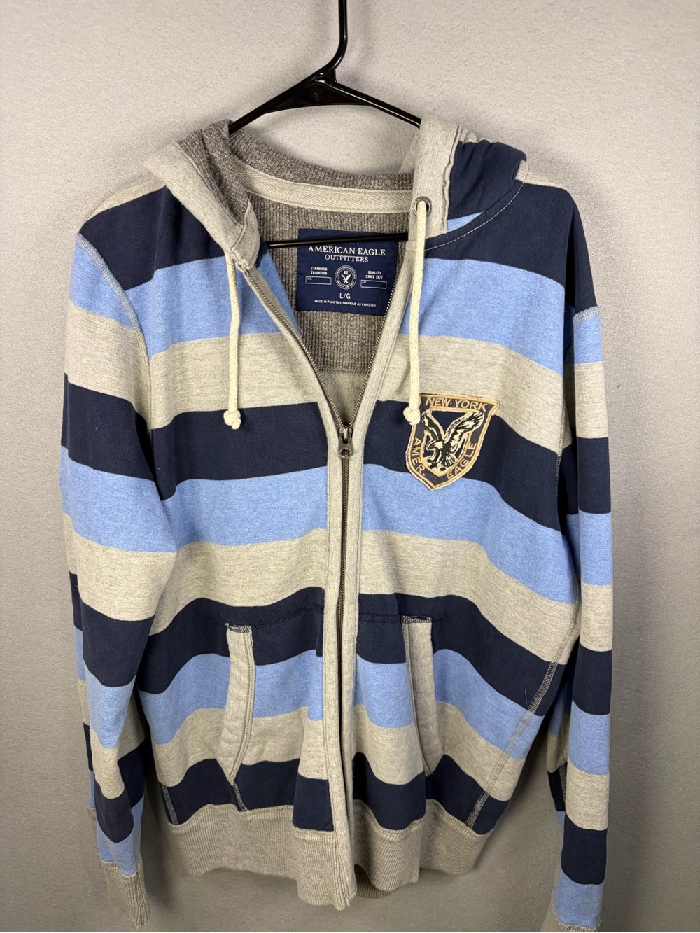 American Eagle Vintage Y2K Outfitters Blue, Navy & Gray Striped Zip Hoodie